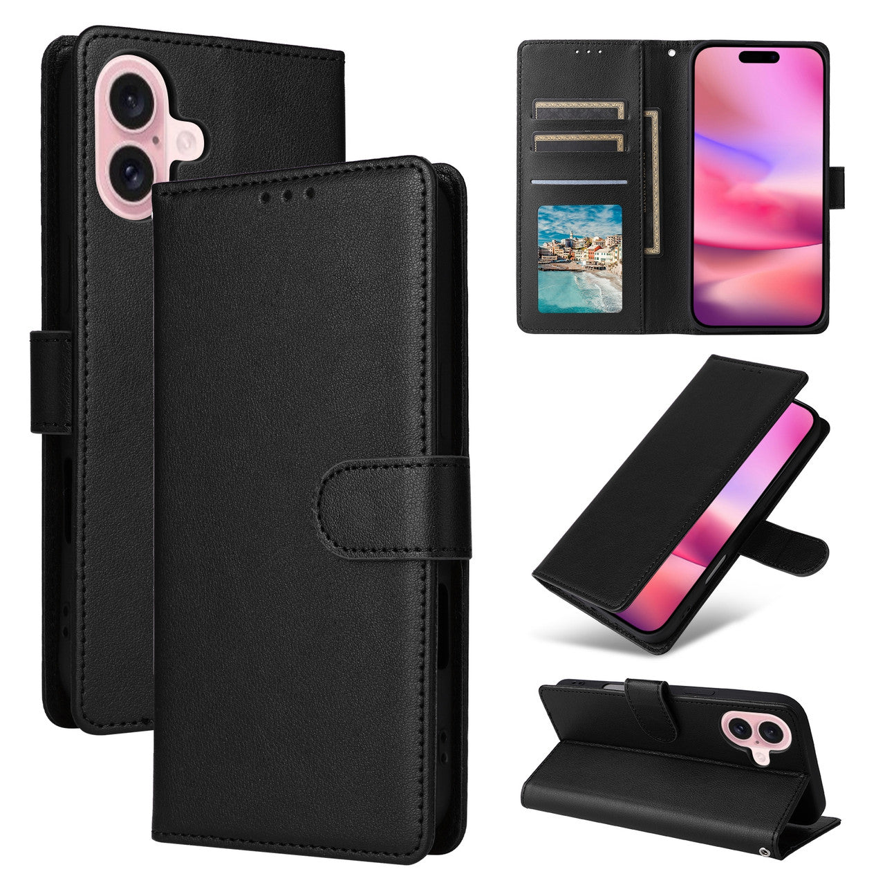 Étui portefeuille en cuir pour iPhone 16 Étui portefeuille en cuir pour iPhone 16